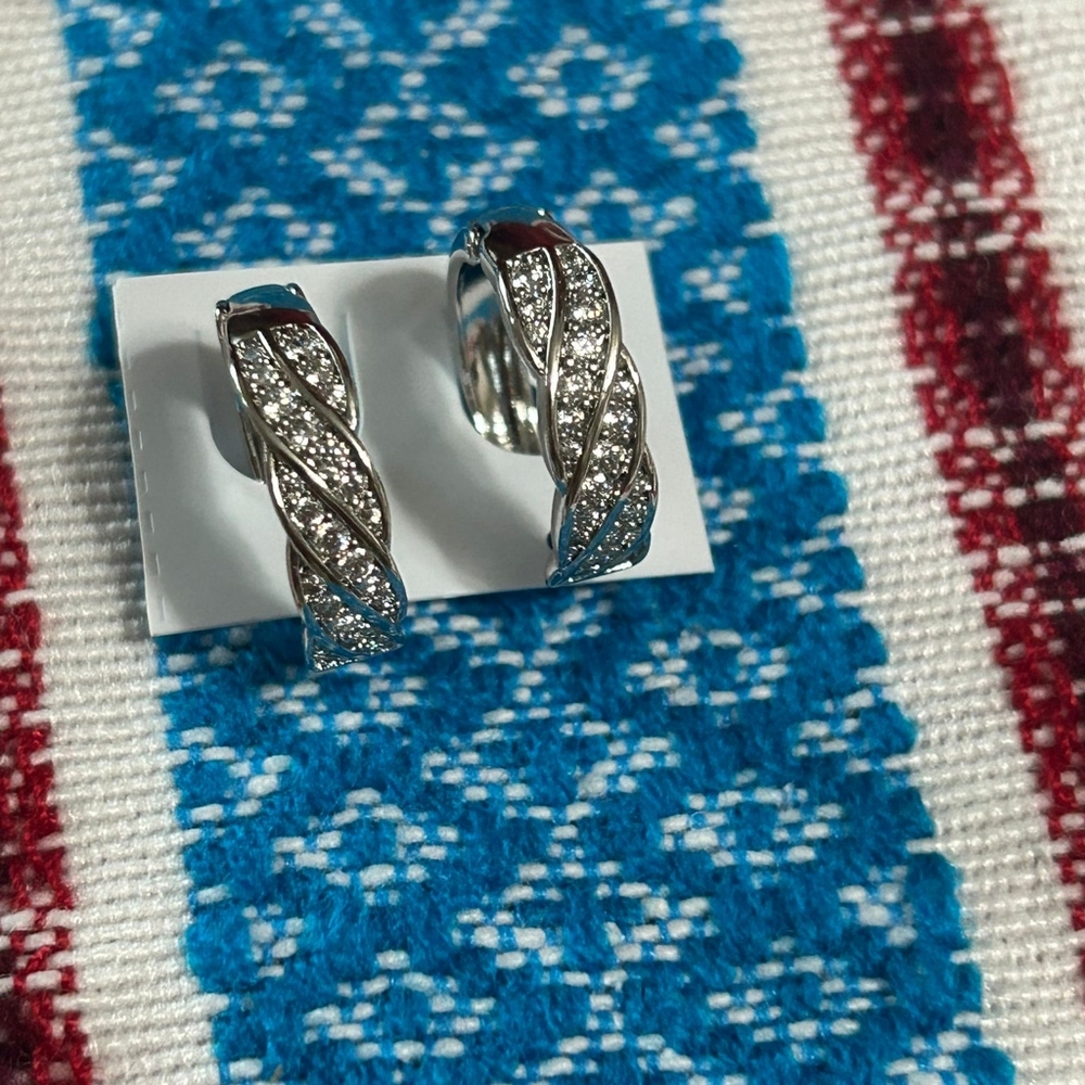 Elegant Silver Twisted Hoop Earrings New
